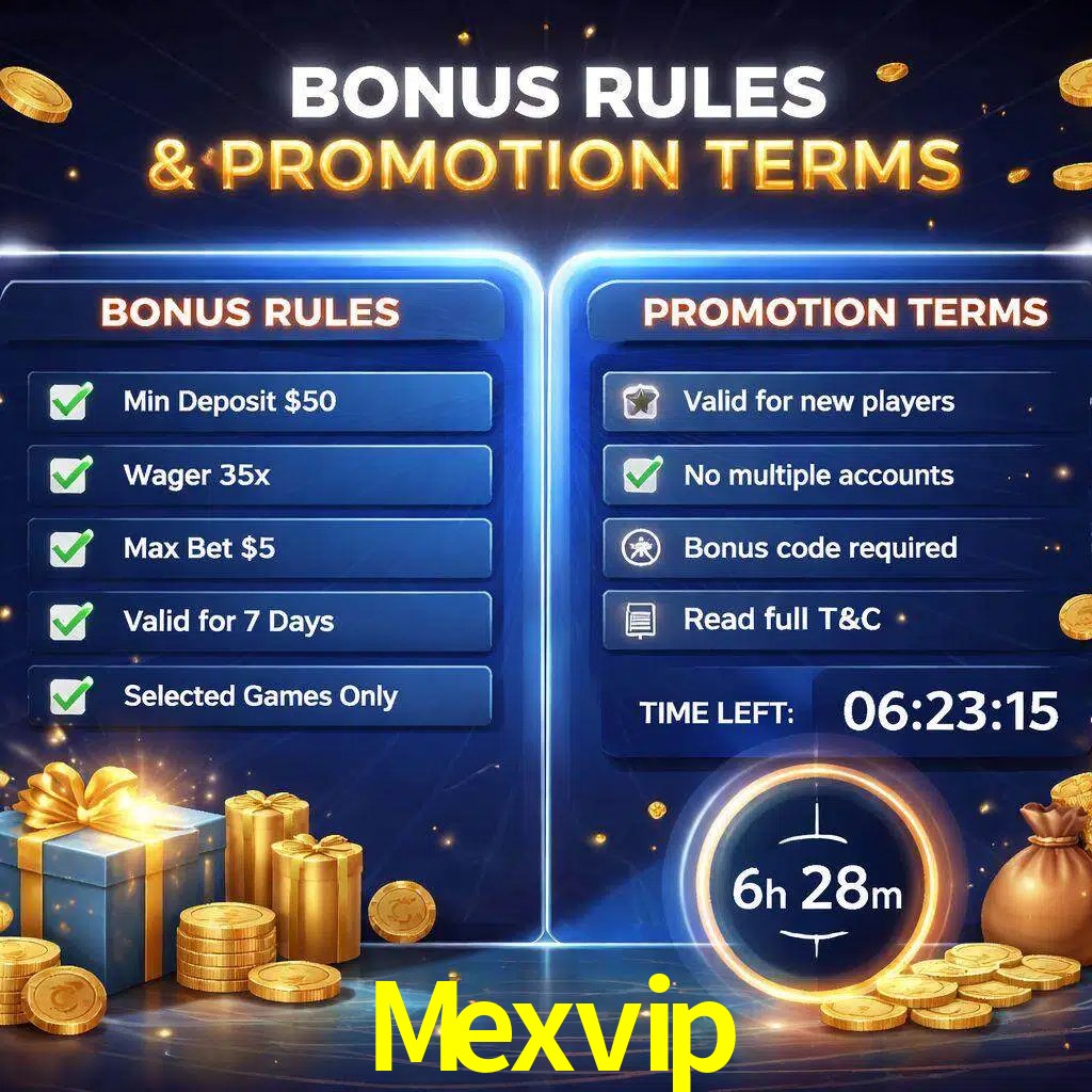 Reglas de promoción Mexvip y condiciones de bonos explicadas visualmente